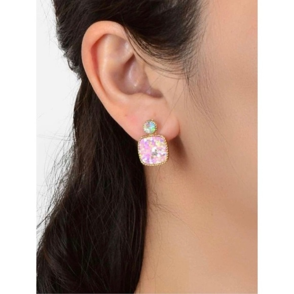 Pink Geometric Sequin Earrings - Picture 2 of 3